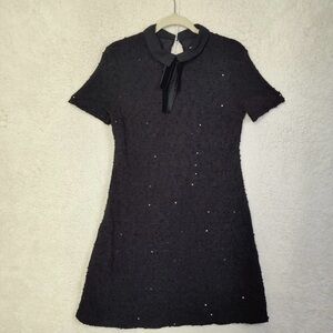 Elle Women Dress Medium Black Poly Blend Short Sleeve Sequin A Line Mini Fit.